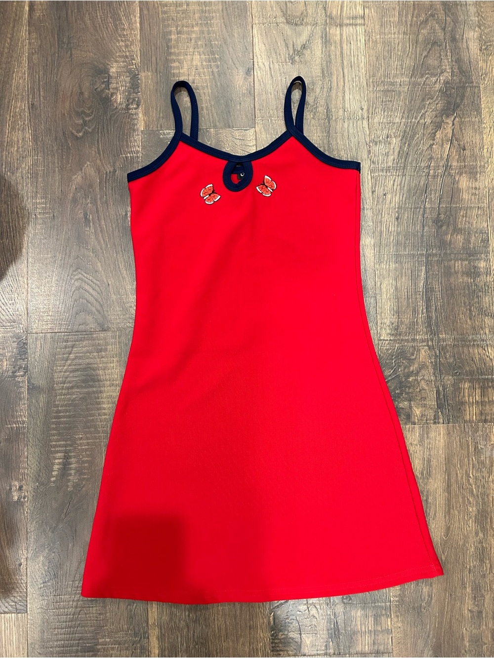 Red Spaghetti-Strap Mini Dress with Embroidery
